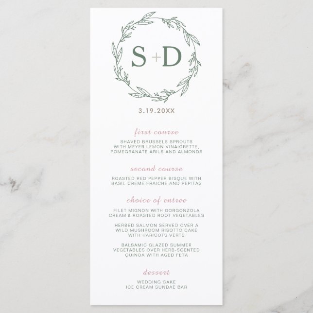 Menu Modern Sage Wreath Wedding (Frente)