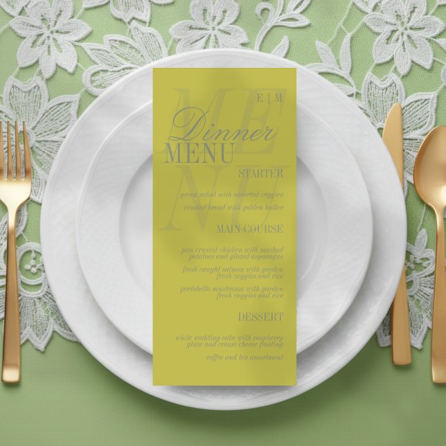 Menu Modern Script Citrus Green Formal Wedding (Set the dinner tables of your big day with this Modern Script Citrus Green Formal Wedding Menu! )