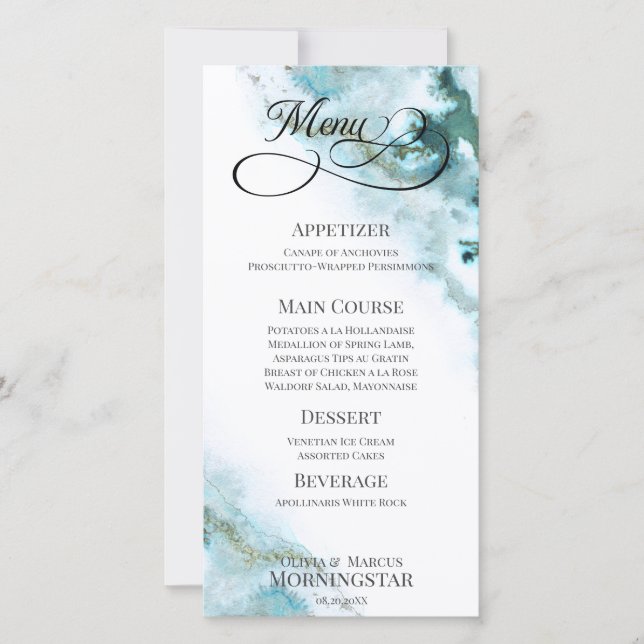 Menu Modern Teal Watercolor Moss Agate (Frente)