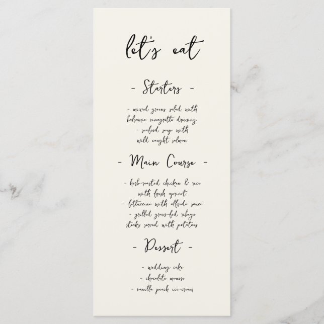 Menu Modern Vintage Handwriting Wedding Dinner (Frente)