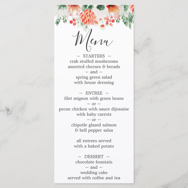Menu Modern Watercolor Wildflower Trendy Floral (Frente)