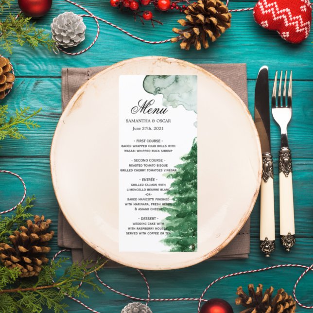 Menu Modern Watercolor Winter Nature Green Trees (Criador carregado)