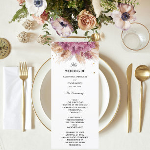 Menu Moderna Beleza Elegante Orquídea Rosa & Pampas & O