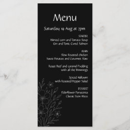 Menu Moderna vinha floral minimalista preta e branca