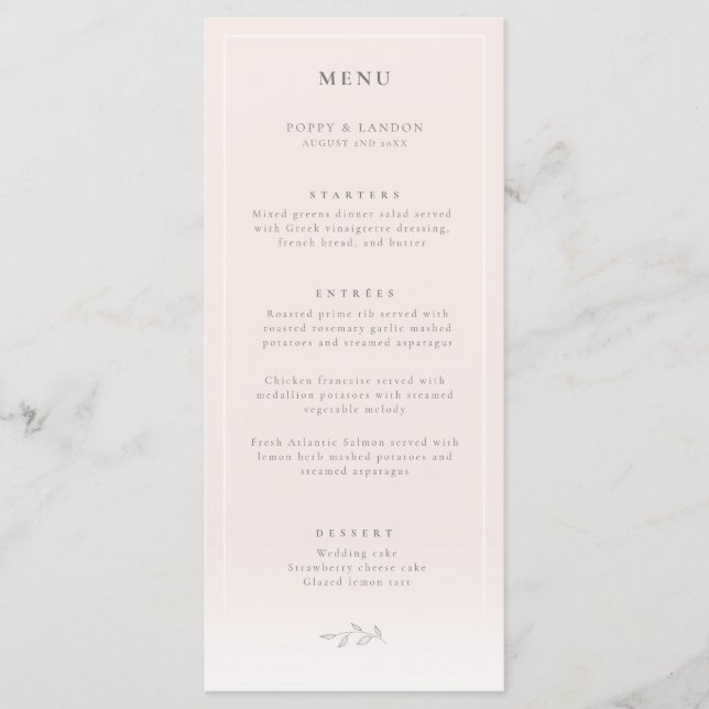 Menu Moderno de Casamento Cor-de-Rosa Espelho Botâ (Frente)
