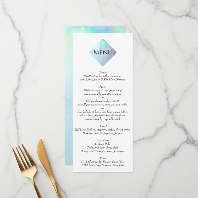 Menu Moderno Elegante de Gemstone Opal (Frente/Verso In Situ)
