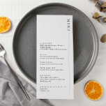 Menu Moderno Minimalista<br><div class="desc">Convide convidados para o seu casamento com este cartão de menu personalizável simples e moderno, que apresenta uma fonte limpa em fundo branco. Este convite de casamento é perfeito para qualquer estação. Tamanhos de fonte e texto podem ser editados. Por favor, deixe-me entrar em contato se tiver alguma pergunta.</div>