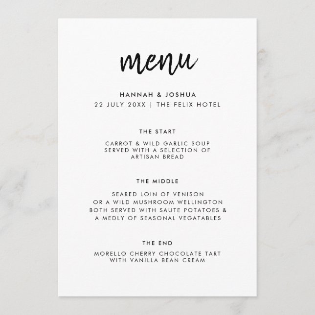 Menu Moderno Minimalista | Casamento Simples com Grafia (Frente)