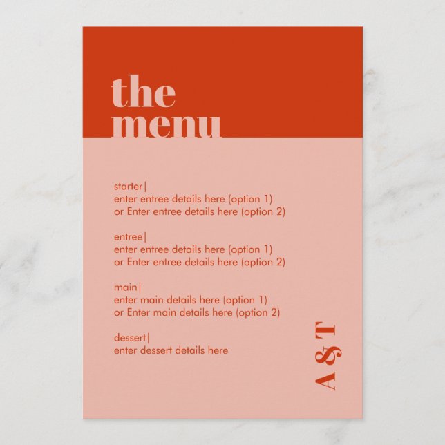 Menu Moderno Minimalista de Casamento Laranja e Ro (Frente)