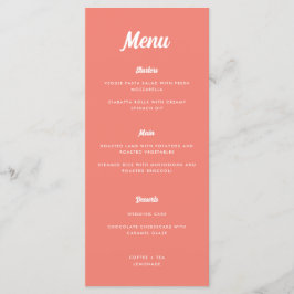 Menu Moderno Roteiro Minimalista Coral Rosa Casamento
