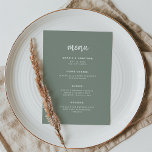 Menu Moderno - Sage Minimalista Verde | Casamento<br><div class="desc">Este elegante e minimalista cartão de cardápio apresenta a tipografia moderna da escrita e texto limpo,  sans serif para um simples e na moda verde e design branco que você vai adorar.</div>