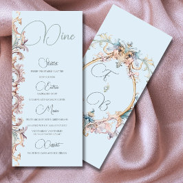 Menu Monograma Azul da Era da Regência de Casament