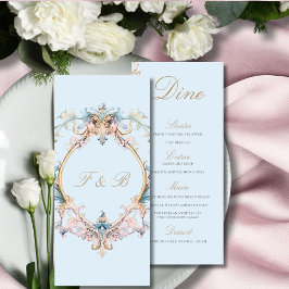Menu Monograma Azul da Era da Regência de Casament