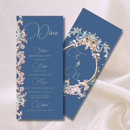 Menu Monograma Azul Dusty Era Regência de Casament