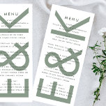 Menu Monograma Branco Verde Ultra Moderno<br><div class="desc">menu fino para corresponder à coleção *se quiser mais opções de papel,  este design pode ser transferido para um programa fino *ou para mais ajuda contacte-me</div>
