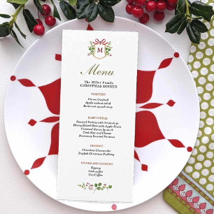 Menu Monograma Crest com janto de Natal Greenery