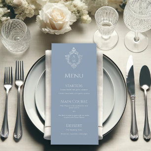 Menu Monograma de C Casamento Vintage Azul Poeira