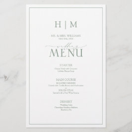 Menu Monograma de Caligrafia Verde Elegante