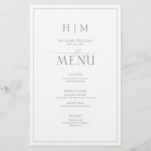 Menu Monograma de Caligrafia Verde Elegante