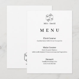 Menu Monograma de Casamento Botânico Minimalista Elegan