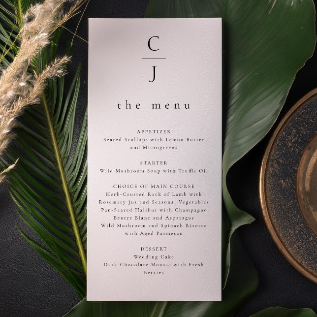 Menu Monograma de Casamento Branco preto mínimo moderno (Criador carregado)