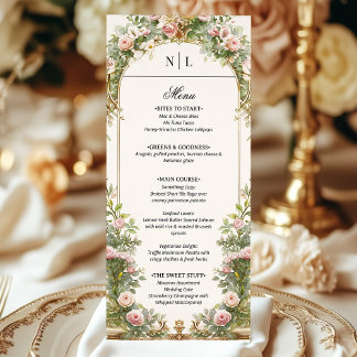 Menu Monograma de Casamento de Arca Floral Elegante Vin
