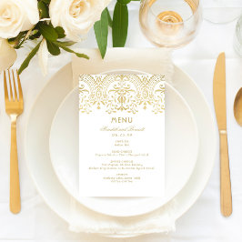 Menu Monograma de Casamento de Glamor Dourado Elegante
