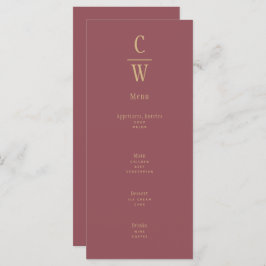 Menu Monograma de Casamento Dourado Cor-de-Rosa Moderno