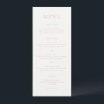 Menu Monograma de casamento em letra cursiva rosa elega<br><div class="desc">Cardápio de casamento elegante com design clássico com seu monograma em uma fonte cursiva junto com seu cardápio em uma fonte serifada tradicional.</div>
