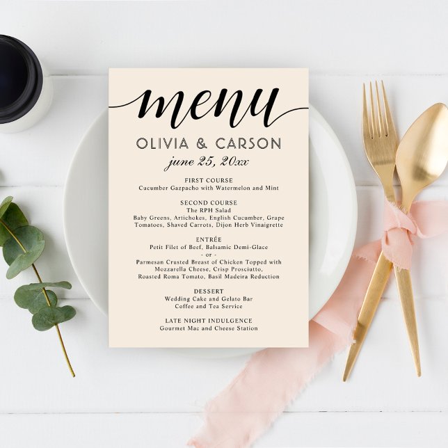 Menu Monograma de casamento moderno em creme e preto (Criador carregado)