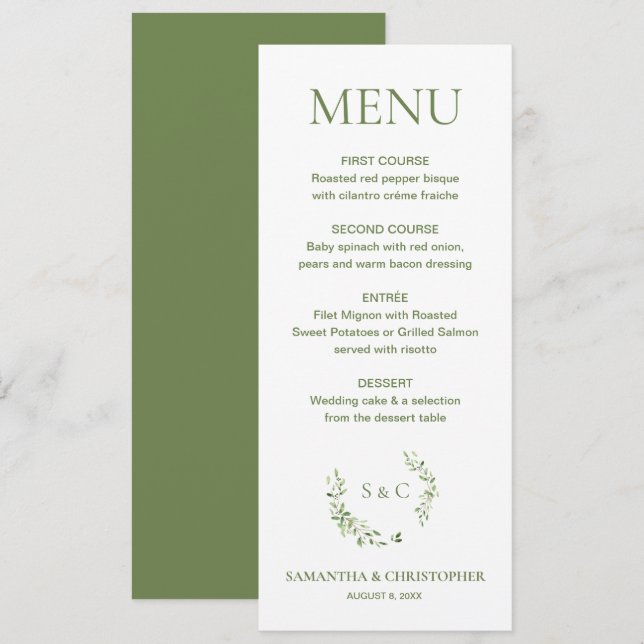 Menu Monograma de Coroa de Aquarela Casamento Personali (Frente/Verso)