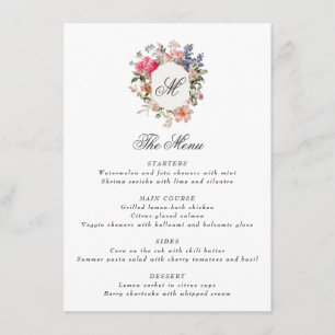 Menu Monograma de Crista de Caligrafia Floral Pintada E
