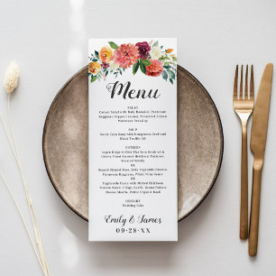 Menu Monograma de Jantar de Casamento Floral de Outono
