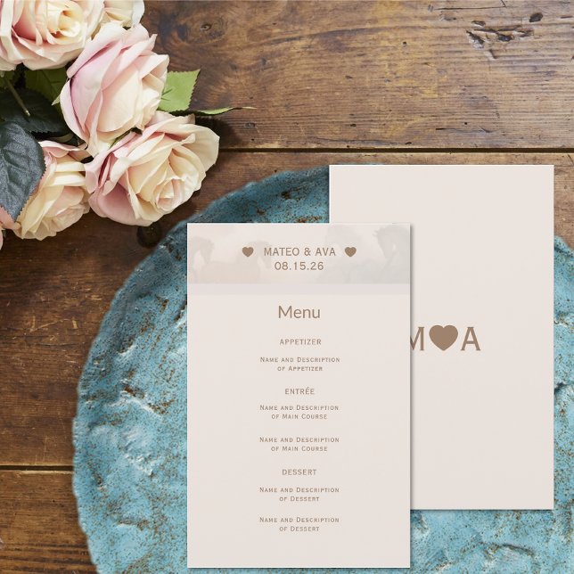 Menu Monograma do Casal de Casamento (Wedding Couple Monogram Menu (front and back))