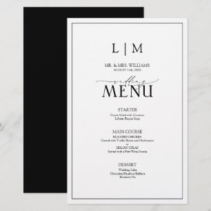 Menu Monograma Elegante de Caligrafia Preta e Bran