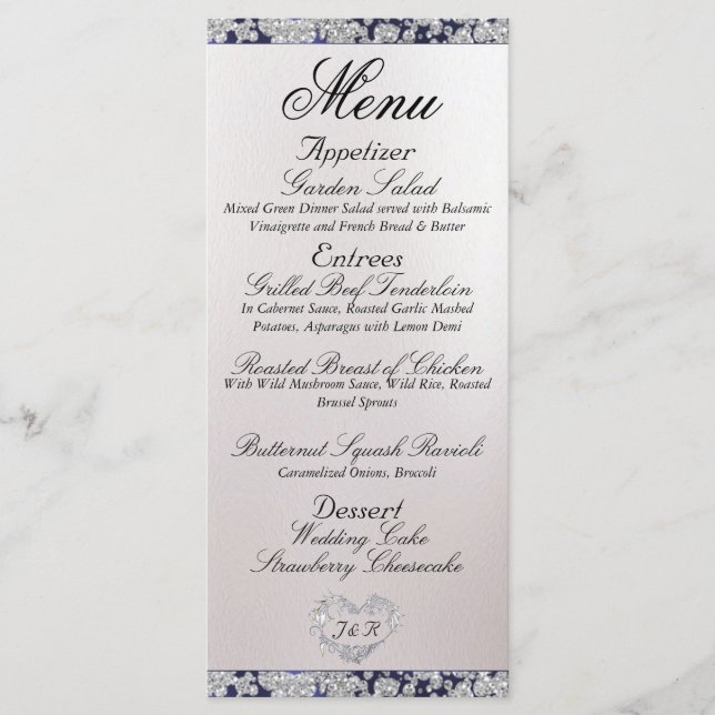 Menu Monograma, Fita e Largura - Casamento Azul (Frente)