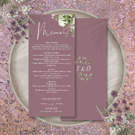 Menu Monograma Floral de Verde Malva para Jantar de Cas