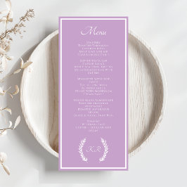 Menu Monograma Floral Mínimo Elegante Lavanda Roxa