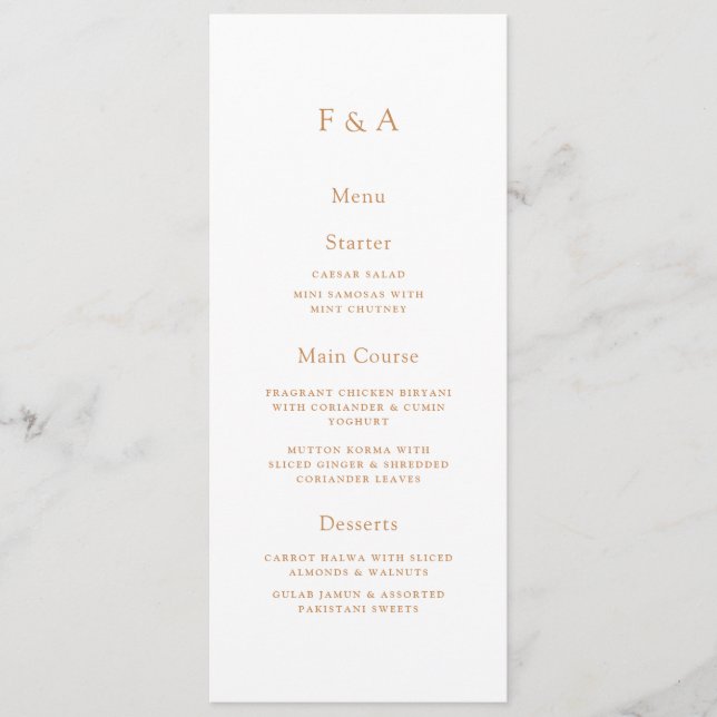 Menu Monograma mínimo, Mesa Dourada de Casamento Muçulm (Frente)