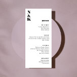 Menu Monograma Negro e Branco - Personalizável<br><div class="desc">Menu Personalizável de Casamento Branco e Preto do Monograma Negrito</div>