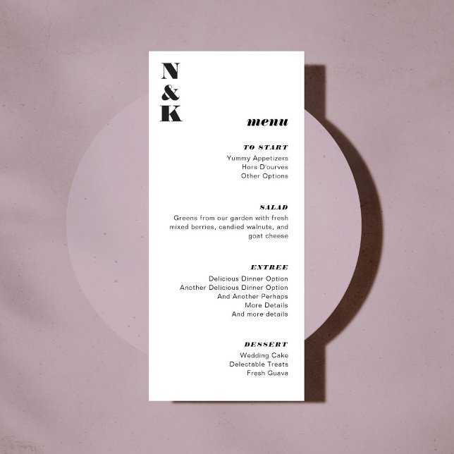 Menu Monograma Negro e Branco - Personalizável (Criador carregado)