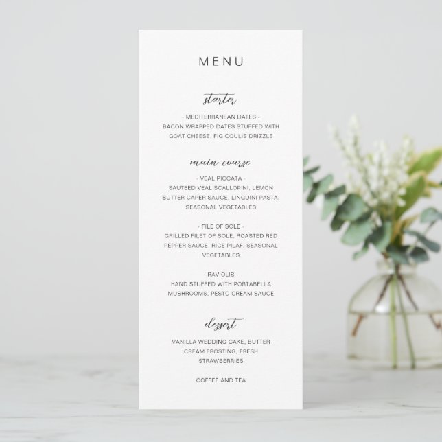 Menu Monograma Preto e Branco Casamento Elegante (Em pé/Frente)