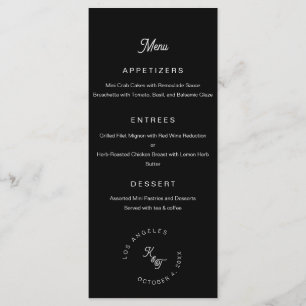 Menu Monograma preto e branco Personalizar Casamento