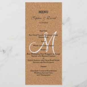 Menu Monograma Rustic Wine Cork Weding