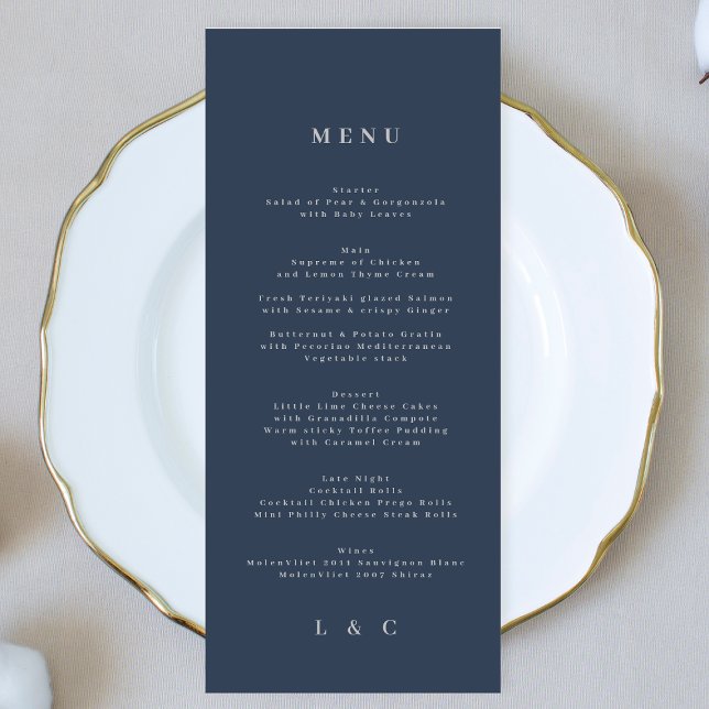Menu Monograma Simples de Burgundy marinho Elegant (Criador carregado)