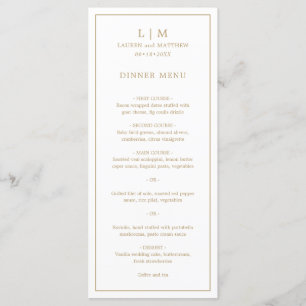 Menu Monograma Simples de Ouro Antigo Casamento Elegant