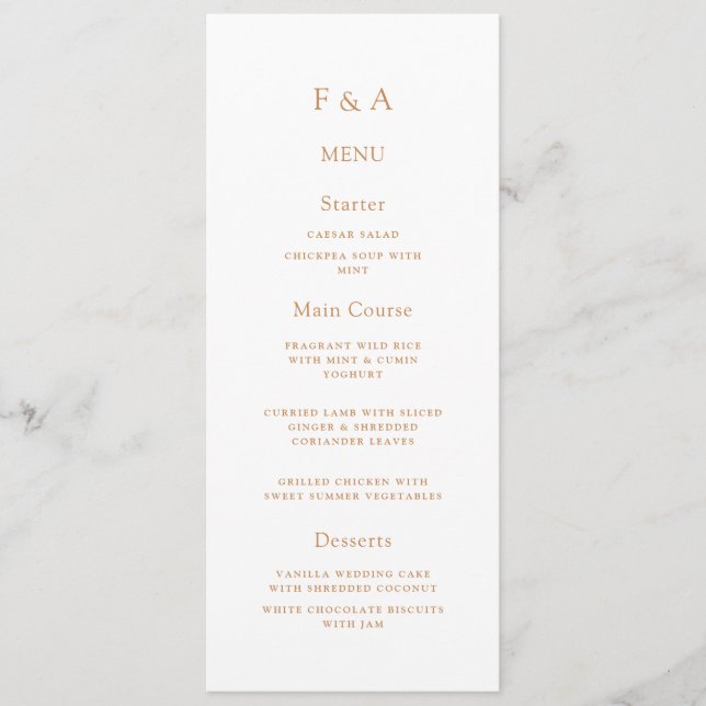 Menu Monograma Simples Mesa de Casamento de Script Dour (Frente)
