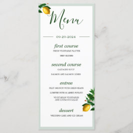 Menu Monograma Verde Botânico de Verão com Limões