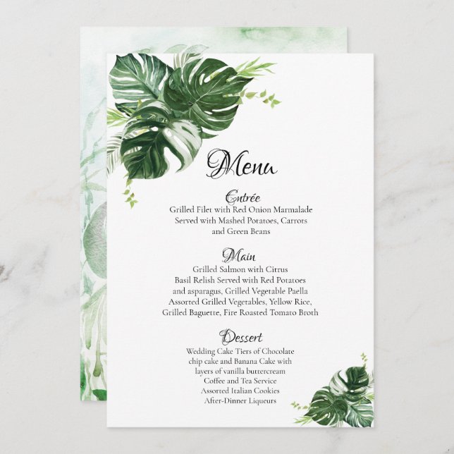 Menu Monstera Verde Tropical Deixa Casamento (Frente/Verso)