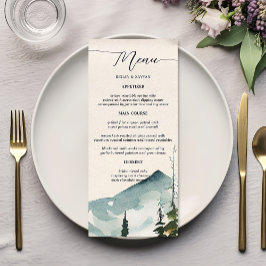 Menu Montanhas de Aquarela e Pinos Casamento